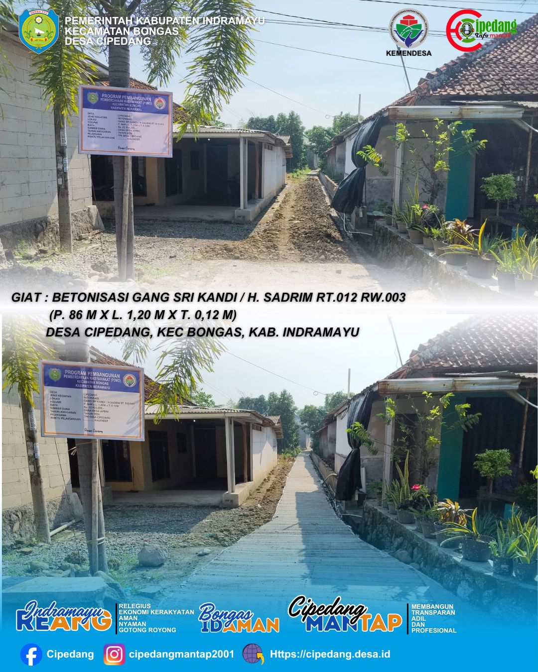 Betonisasi Gang Sri Kandi Tingkatkan Akses dan Kenyamanan Warga RT 012 RW 003 Desa Cipedang